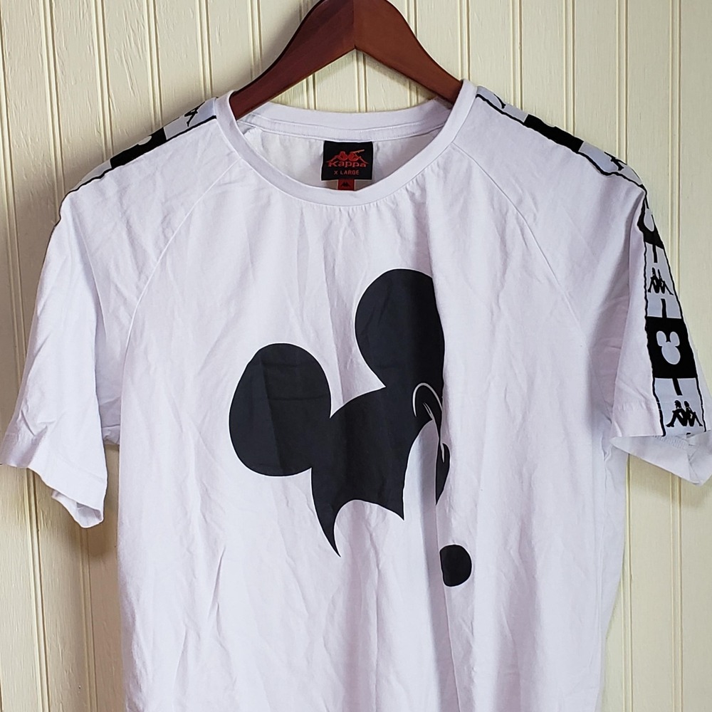 Kappa Shirt Mensā XL White Mickey Mouse Graphic Shoulder Tape Logo Disney Tee